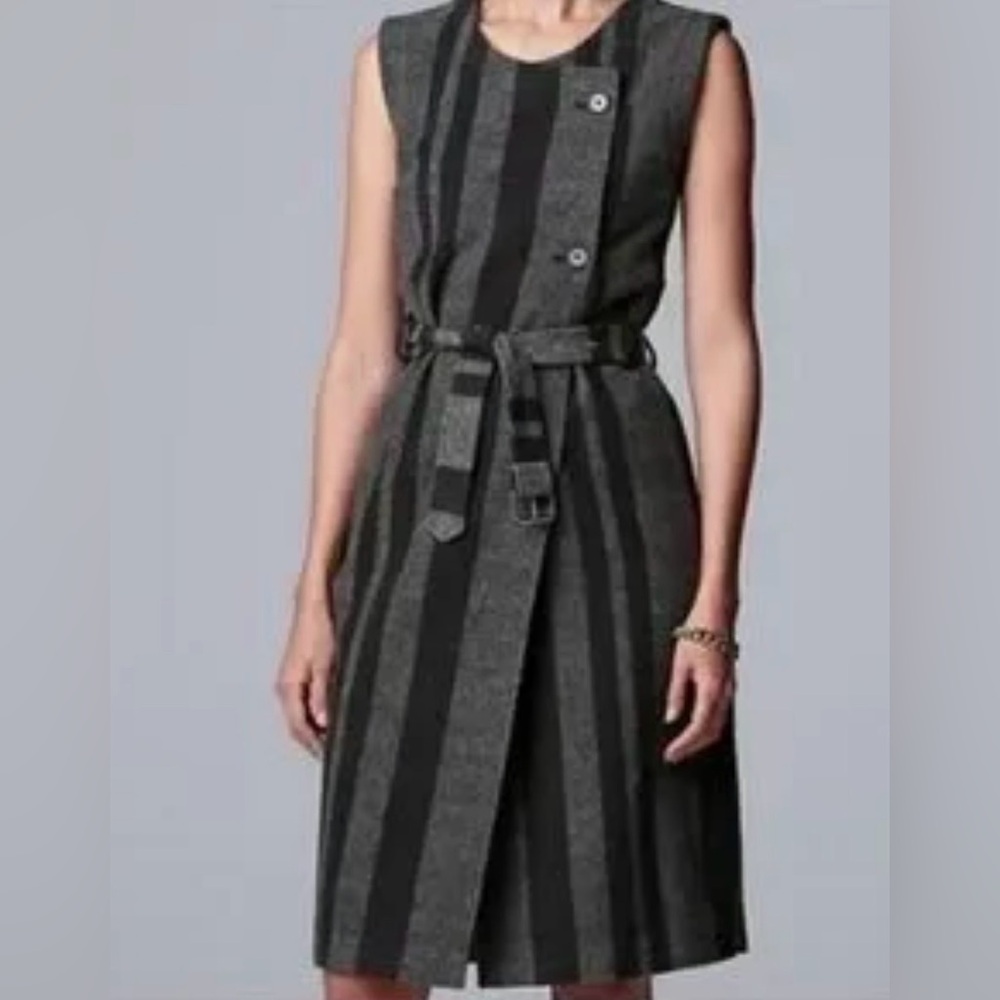 Simply Vera Verawang Striped Sleeveless Wool Dress Size Small